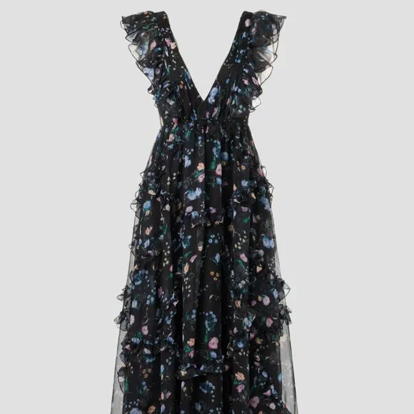 Ieena for Mac Duggal Ruffled Floral Gown, Size 12 - Picture 4 of 16